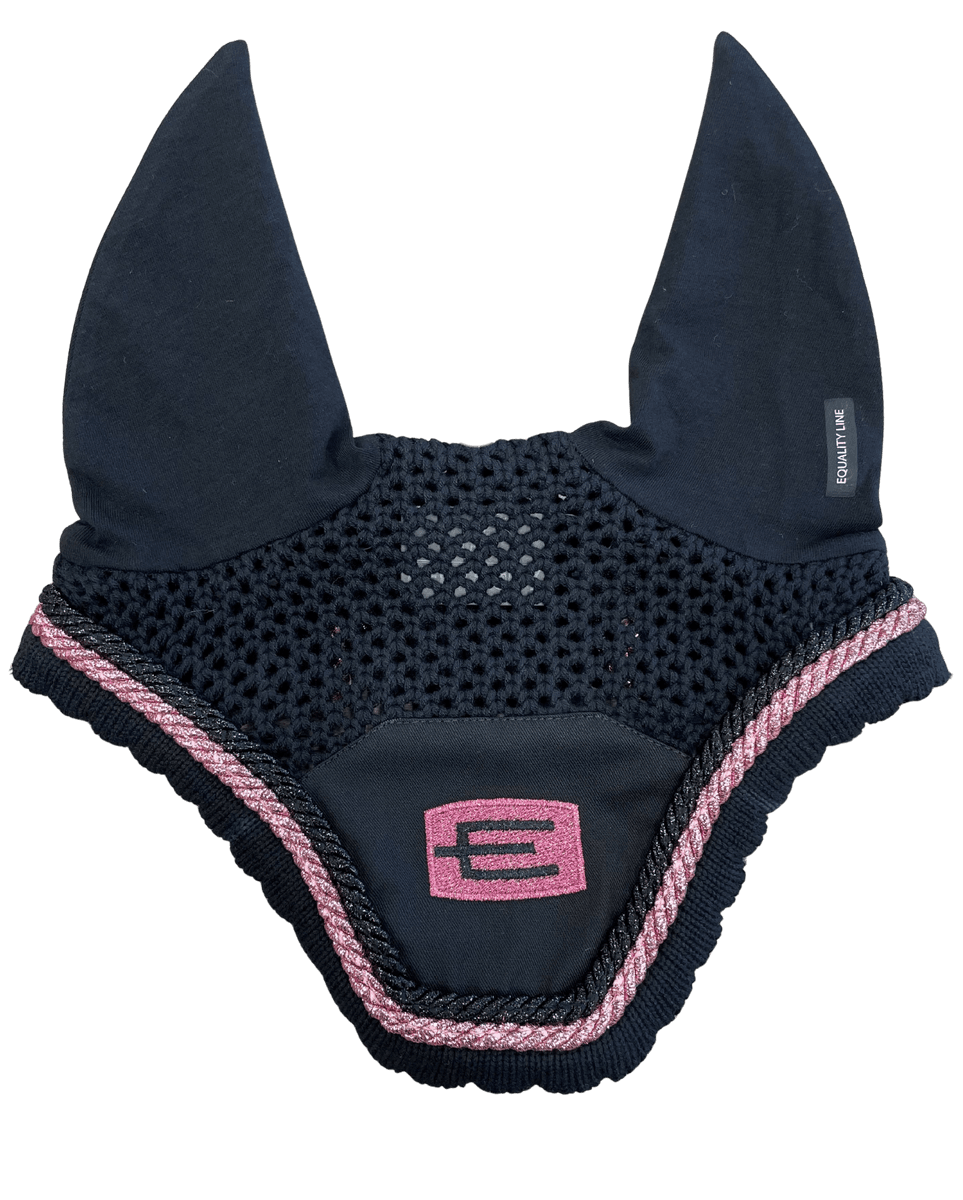 Kim E - Logo Ørehette - Rosa/Sort m/Rosa & Sort glitter kant  